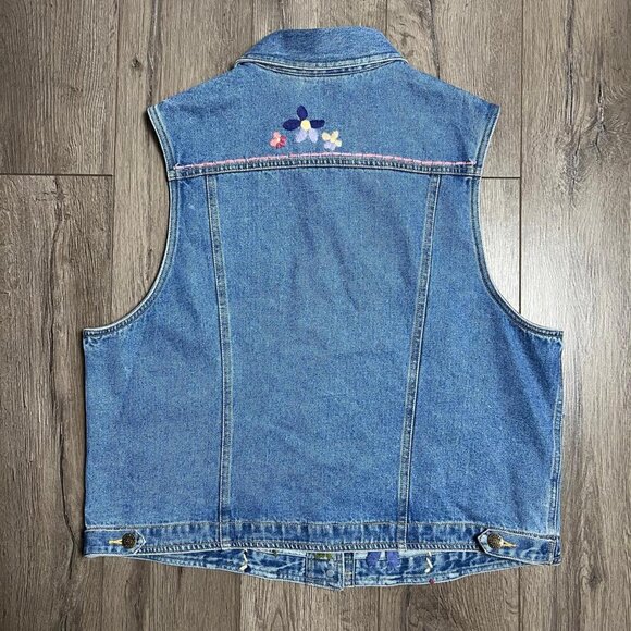 Vintage Flower Embroidered Denim Vest - Picture 3 of 8